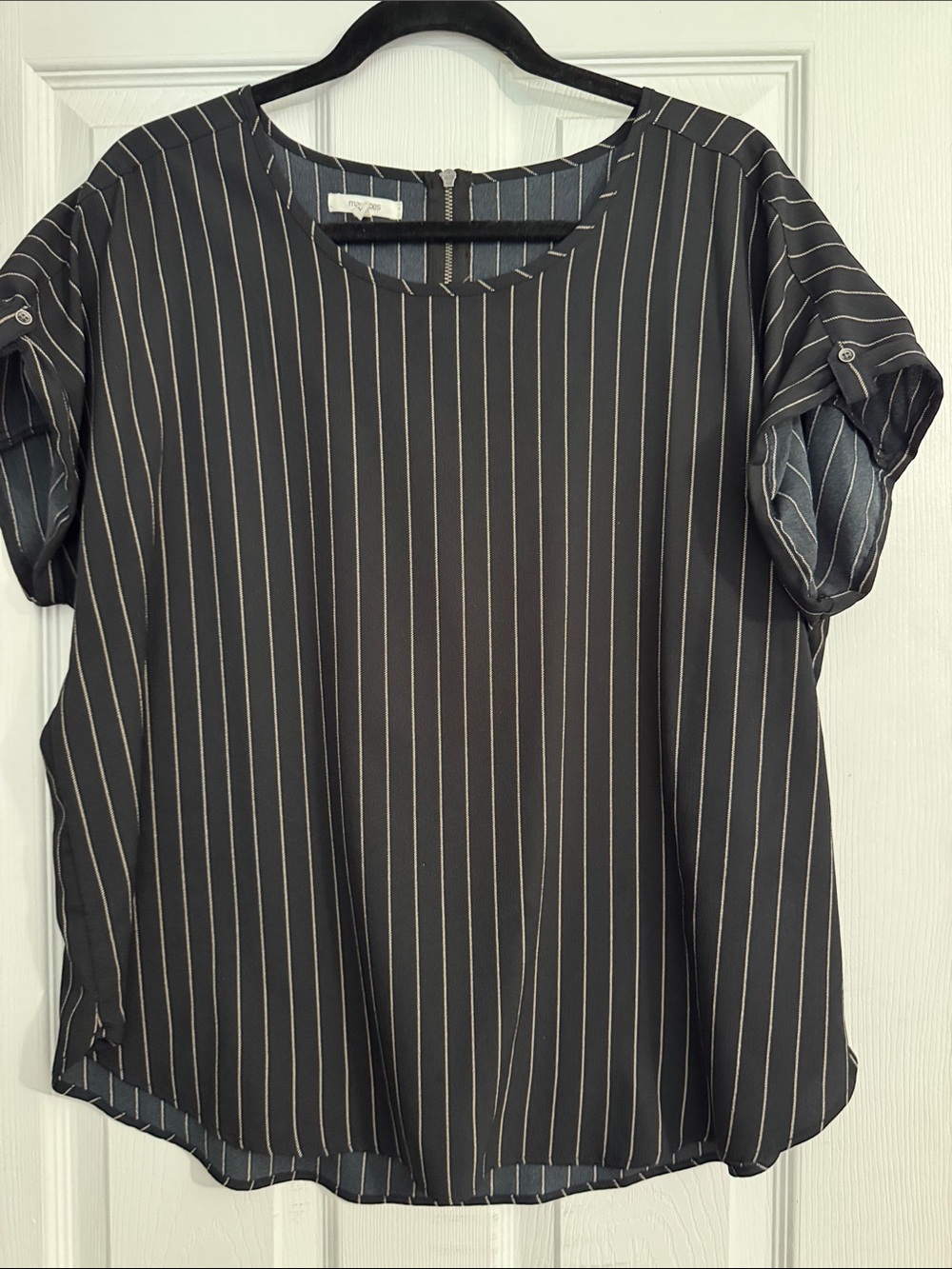 Maurices Black Pinstripe Short-Sleeve Blouse